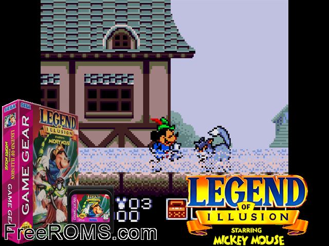 Mickey Mouse - Land of Illusion Game Gear game showing 3D box cover and gameplay screenshot